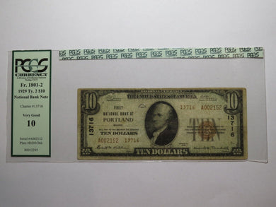 $10 1929 Portland Maine ME National Currency Bank Note Bill Charter #13716 PCGS