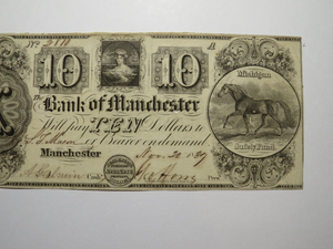$10 1837 Manchester Michigan MI Obsolete Currency Bank Note Bill! Bank of Man