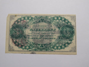 $.03 1870's Poughkeepsie New York Obsolete Currency Note Eastman College