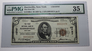 $5 1929 Harrisville New York NY National Currency Bank Note Bill Ch #10767 VF35