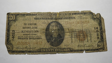 $20 1929 Kingston Pennsylvania PA National Currency Bank Note Bill! #14023 RARE!