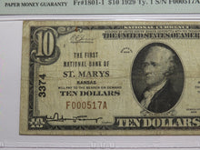 Load image into Gallery viewer, $10 1929 St. Marys Kansas KS National Currency Bank Note Bill #3374 VF20 Saint