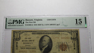 $10 1929 Bassett Virginia VA National Currency Bank Note Bill Ch #11976 F15 PMG