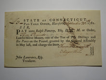 Load image into Gallery viewer, 1781 Connecticut Pay Table Office Colonial Currency Note Bill! Wadsworth/Wales