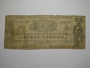 $.20 1861 Winchester Virginia VA Obsolete Currency Bank Note Bill Corp. of Win.