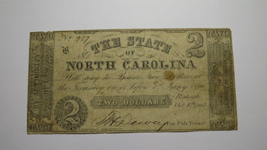 $2 1861 Raleigh North Carolina Obsolete Currency Bank Note Bill State of NC