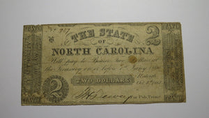 $2 1861 Raleigh North Carolina Obsolete Currency Bank Note Bill State of NC