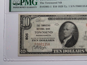 $10 1929 Townsend Massachusetts National Currency Bank Note Bill Ch. #805 VF25