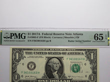 Load image into Gallery viewer, $1 2017 Radar Serial Number Federal Reserve Currency Bank Note Bill PMG UNC65EPQ