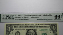 Load image into Gallery viewer, $1 2003 Repeater Serial Number Federal Reserve Currency Bank Note Bill PMG UNC66