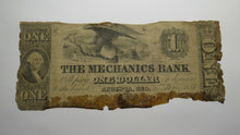 Load image into Gallery viewer, $1 1858 Augusta Georgia GA Obsolete Currency Bank Note Bill Mechanics Bank of GA