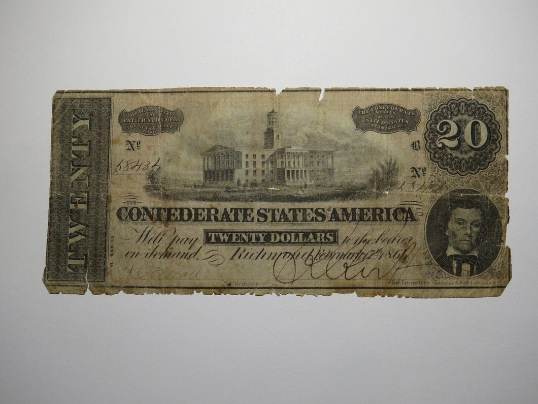$20 1864 Richmond Virginia VA Confederate Currency Bank Note Bill RARE T67