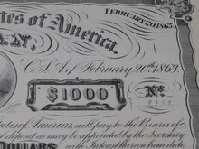 Load image into Gallery viewer, $1,000 1863 Confederate Bond Certificate Currency Bank Note Bill UNC 14&quot; X 11&quot;