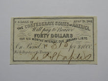 Load image into Gallery viewer, $40 1861 Confederate Bond Coupon Certificate Currency Bank Note Bill UNC
