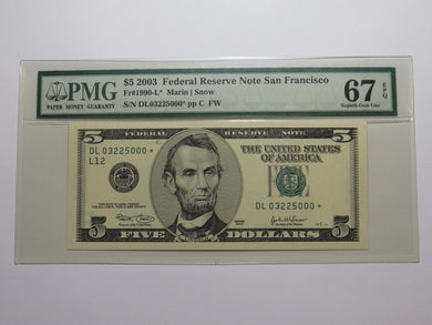 $5 2003 Federal Reserve Star Note Currency Bank Note Bill Superb Gem 67 EPQ PMG
