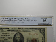 Load image into Gallery viewer, $20 1929 Michigan City Indiana National Currency Bank Note Bill #9381 VF25 PCGS