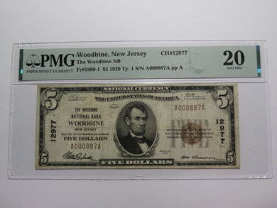 $5 1929 Woodbine New Jersey NJ National Currency Bank Note Bill Ch. #12977 VF20