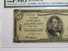 Load image into Gallery viewer, $5 1929 Atlantic City New Jersey NJ National Currency Bank Note Bill #3621 RARE