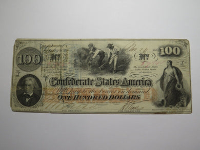 $100 1862 Richmond Virginia VA Confederate Currency Bank Note Bill RARE T41 VF