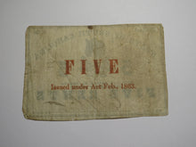 Load image into Gallery viewer, $.05 1863 Charleston South Carolina Obsolete Currency Bank Note State of SC