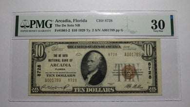 $10 1929 Arcadia Florida FL National Currency Bank Note Bill Ch. #8728 VF30 PMG