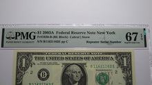 Load image into Gallery viewer, $1 2003 Repeater Serial Number Federal Reserve Currency Bank Note Bill PMG UNC67