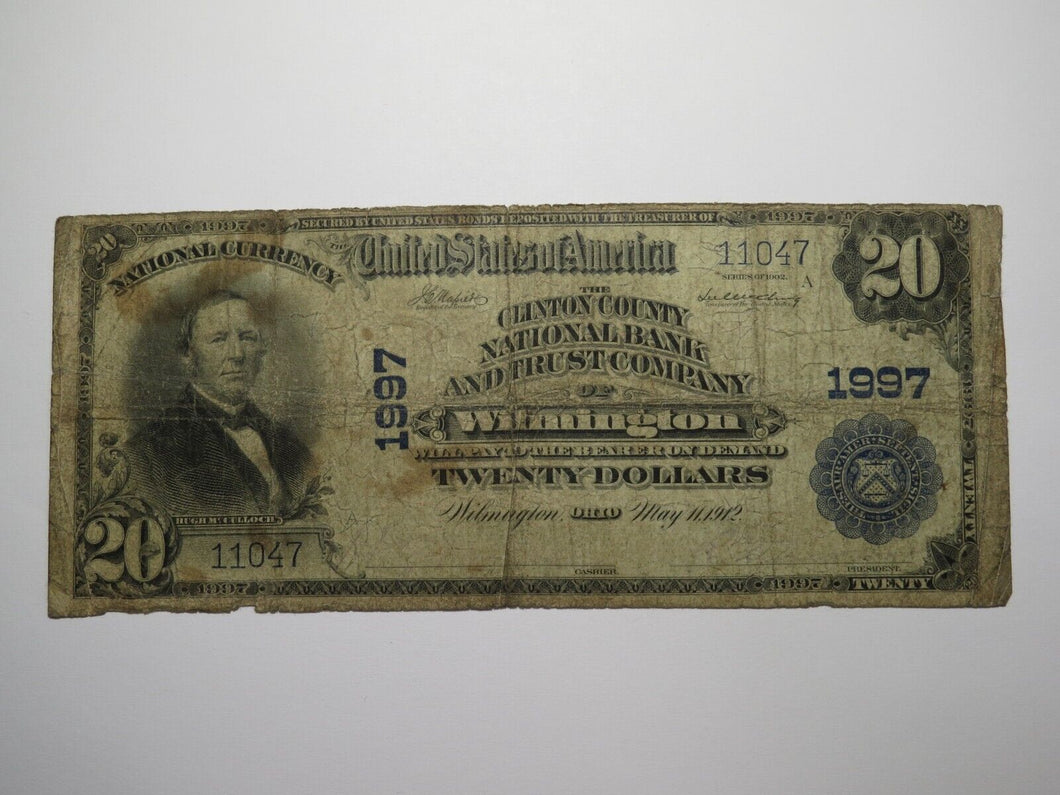 $20 1902 Wilmington Ohio OH National Currency Bank Note Bill Charter #1997 RARE
