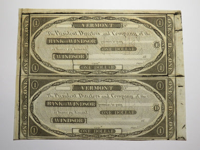 $1 18__ Windsor Vermont VT Obsolete Currency Uncut Bank Sheet Notes Uncirculated