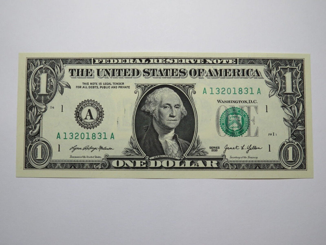 $1 2021 Minor Wet Ink Transfer Error Federal Reserve Bank Note Bill UNC++