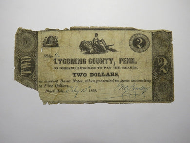 $2 1838 Black Hole Pennsylvania PA Obsolete Currency Bank Note Lycoming County