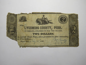 $2 1838 Black Hole Pennsylvania PA Obsolete Currency Bank Note Lycoming County