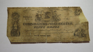$.50 1861 Winchester Virginia VA Obsolete Currency Bank Note Bill! Corp. of Win