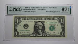 $1 2003 Radar Serial Number Federal Reserve Currency Bank Note Bill PMG UNC67EPQ