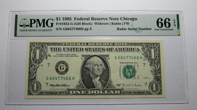 $1 1995 Radar Serial Number Federal Reserve Currency Bank Note Bill PMG UNC66EPQ