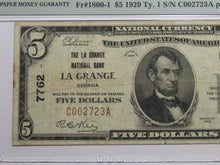 Load image into Gallery viewer, $5 1929 La Grange Georgia GA National Currency Bank Note Bill Ch. #7762 VF25 PMG