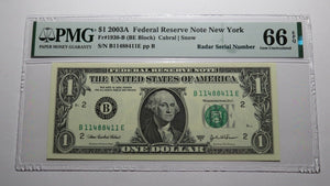 $1 2003 Radar Serial Number Federal Reserve Currency Bank Note Bill PMG UNC66EPQ