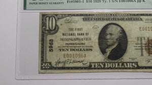 $10 1929 Monongahela City Pennsylvania PA National Currency Bank Note Bill #5968