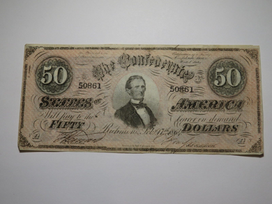 $50 1864 Richmond Virginia VA Confederate Currency Bank Note Bill RARE T66 XF