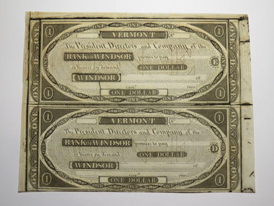 $1 18__ Windsor Vermont VT Obsolete Currency Uncut Bank Sheet Notes Uncirculated