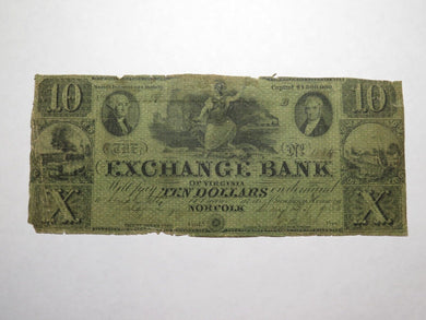 $10 1858 Norfolk Virginia VA Obsolete Currency Bank Note Bill The Exchange Bank
