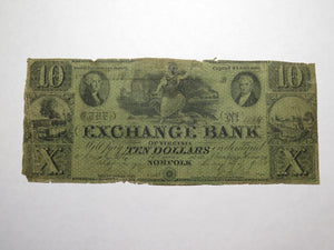 $10 1858 Norfolk Virginia VA Obsolete Currency Bank Note Bill The Exchange Bank