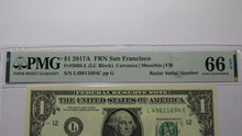 Load image into Gallery viewer, $1 2017 Radar Serial Number Federal Reserve Currency Bank Note Bill PMG UNC66EPQ