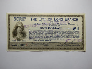 $1 1934 Long Branch New Jersey NJ Obsolete Currency Bank Note Scrip City of LB
