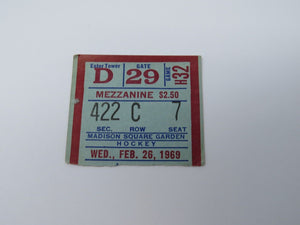 February 26, 1969 New York Rangers Vs. Chicago Blackhawks NHL Hockey Ticket Stub