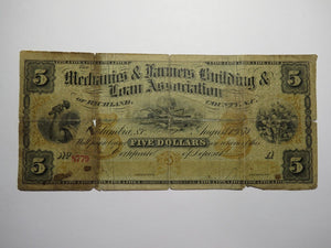 $5 1873 Columbia South Carolina SC Obsolete Currency Bank Note Building & Loan