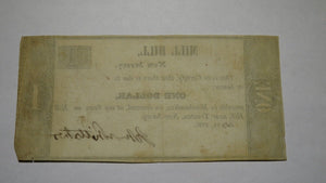 $1 1837 Mill Hill New Jersey NJ Trenton John Whittaker Obsolete Currency Note!