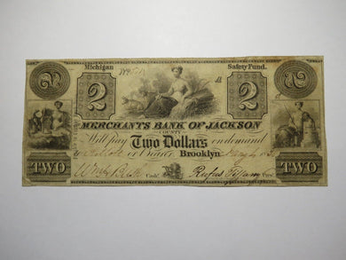 $2 1838 Brooklyn Michigan MI Obsolete Currency Bank Note Bill Jackson Merchants