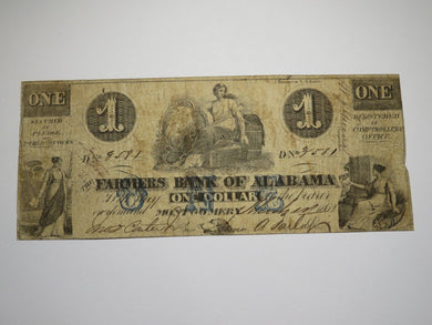 $1 1862 Montgomery Alabama Obsolete Currency Bank Note Bill Farmers Bank of AL