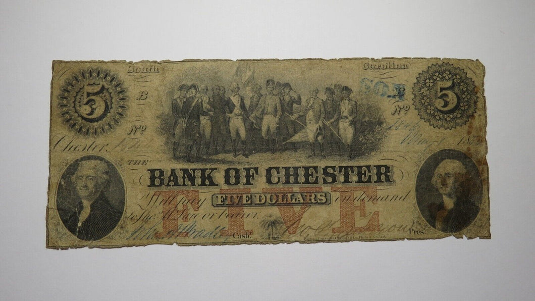 $5 1856 Chester South Carolina SC Obsolete Currency Bank Note Bill! Five Dollars