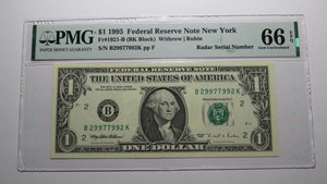 $1 1995 Radar Serial Number Federal Reserve Currency Bank Note Bill PMG UNC66EPQ
